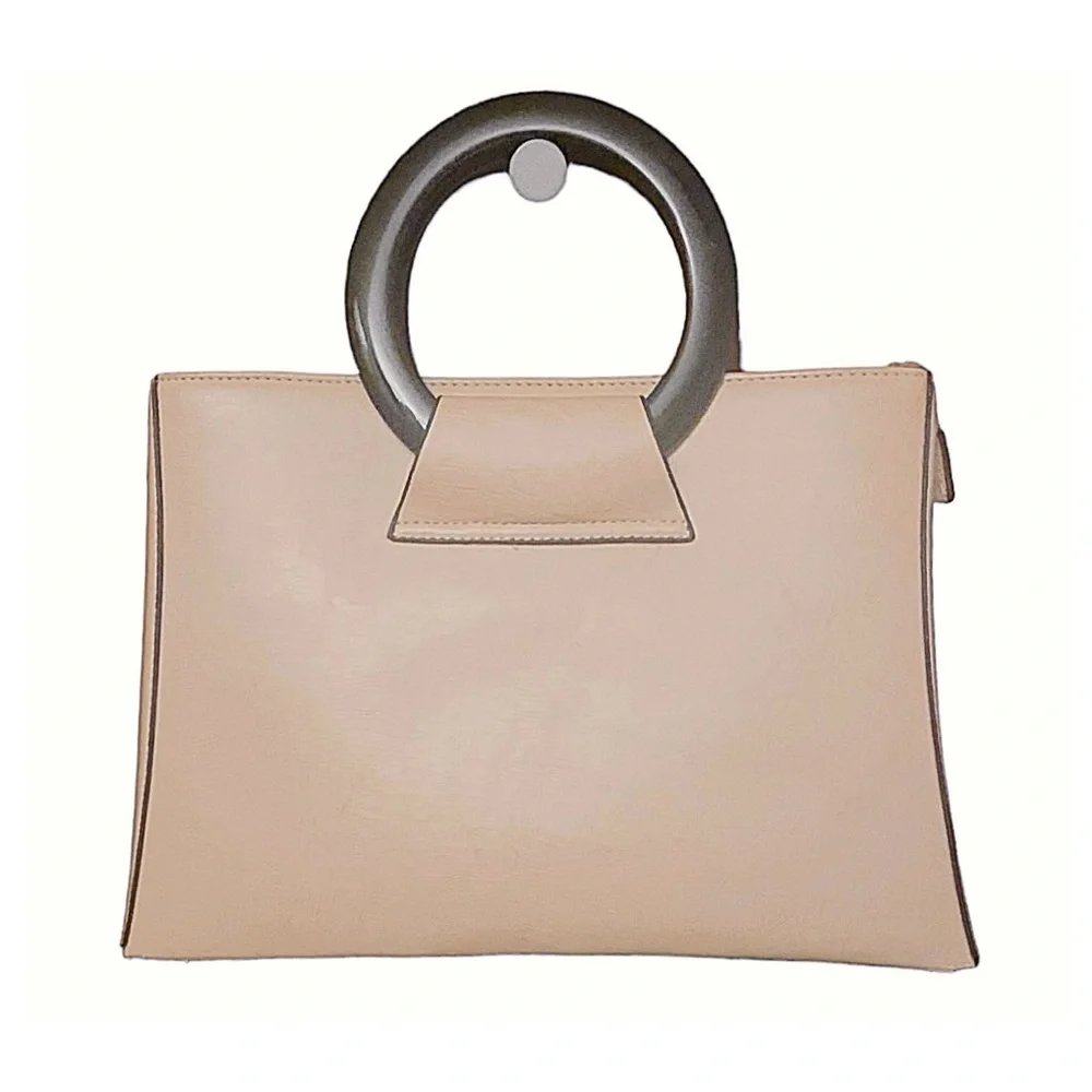 Purse Vintage Handbag Beige with Brown Handles and Trim